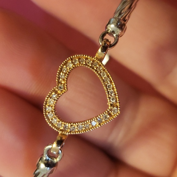 Diamond Gold Heart Bracelet 6 1/2" - Picture 12 of 12